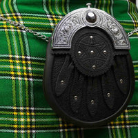Leather kilt sporran with Celtic chrome stone cantle