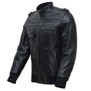 RIDERACT® Mens Leather Motorcycle Jacket with Hood | Black Motorbike Jacket