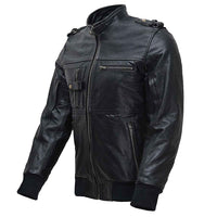 RIDERACT® Mens Leather Motorcycle Jacket with Hood | Black Motorbike Jacket