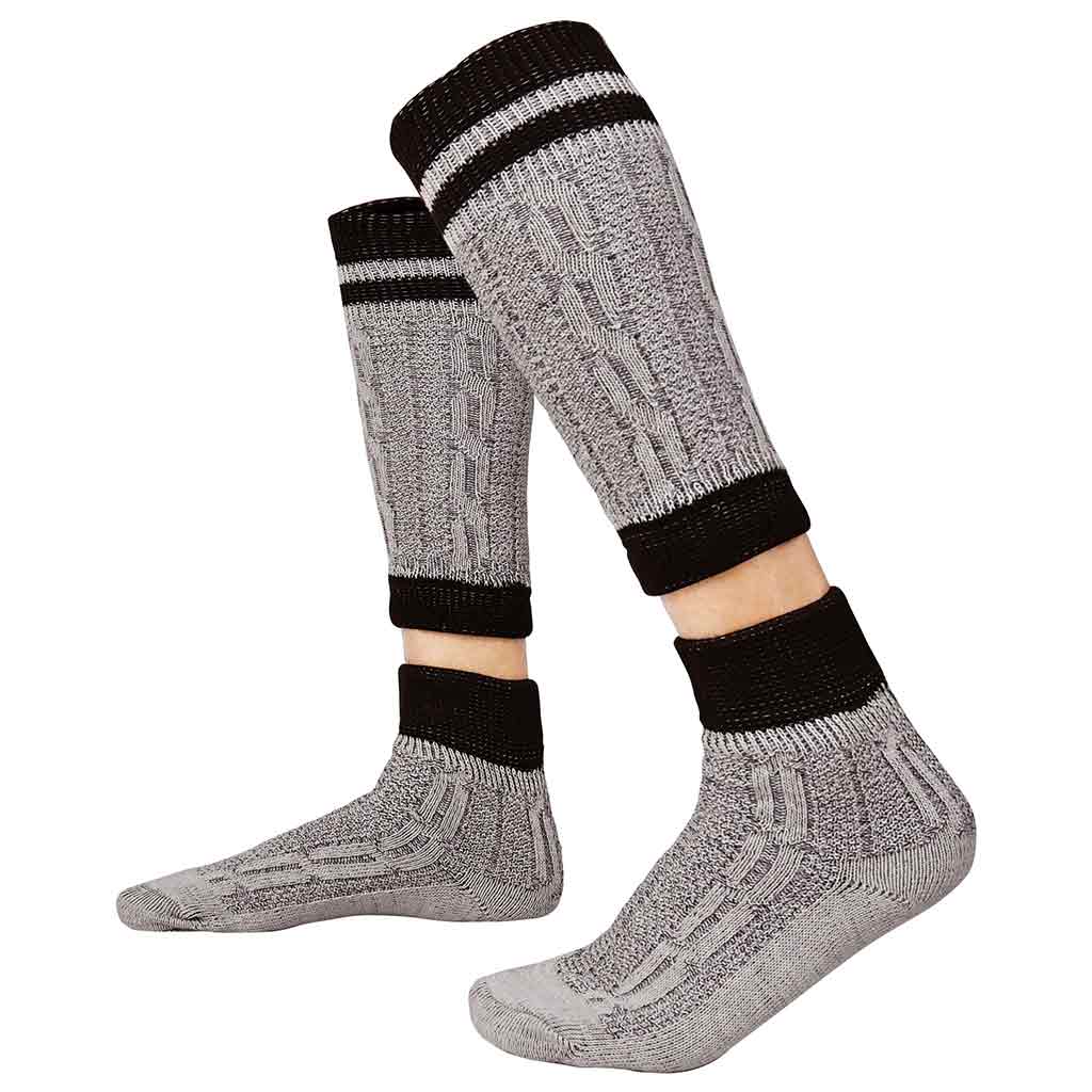Authentic Bavarian Socks Two Piece Grey with Brown Stripes