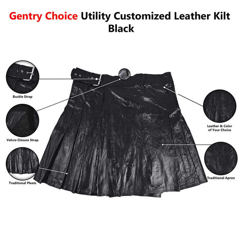 Gentry Choice Customized Utility Leather Kilt Black infographics