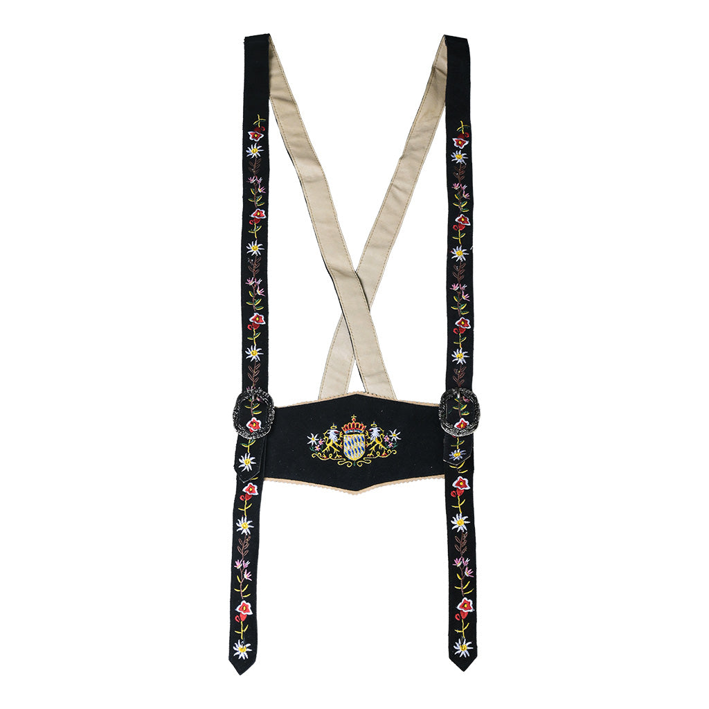 Adjustable embroidered suspenders for Womens Suede Leather Lederhosen Oktoberfest Outfit Black