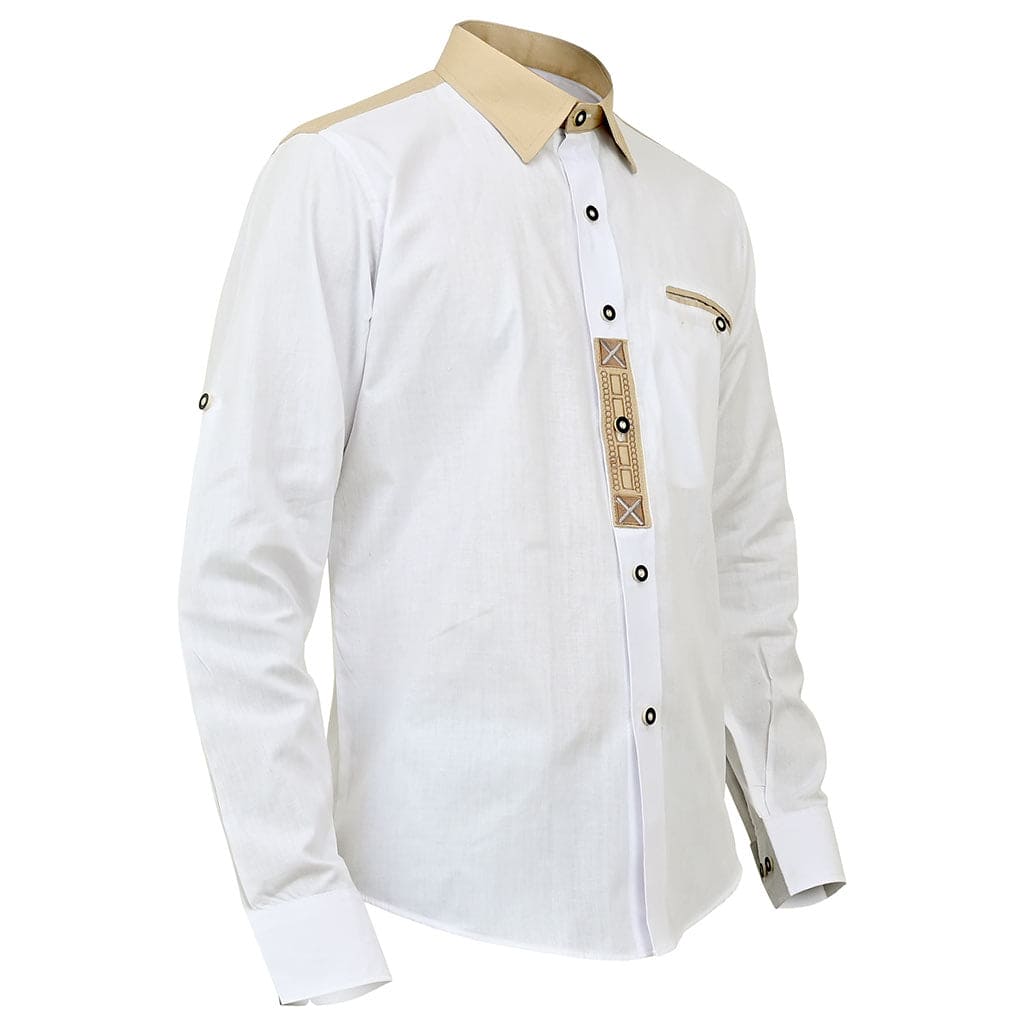 White Cotton Oktoberfest Shirt with Traditional Embroidery