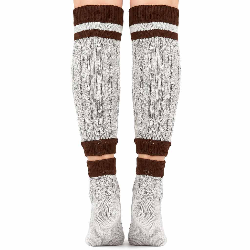 Authentic Mens Oktoberfest socks Two Piece Grey with Brown Stripes