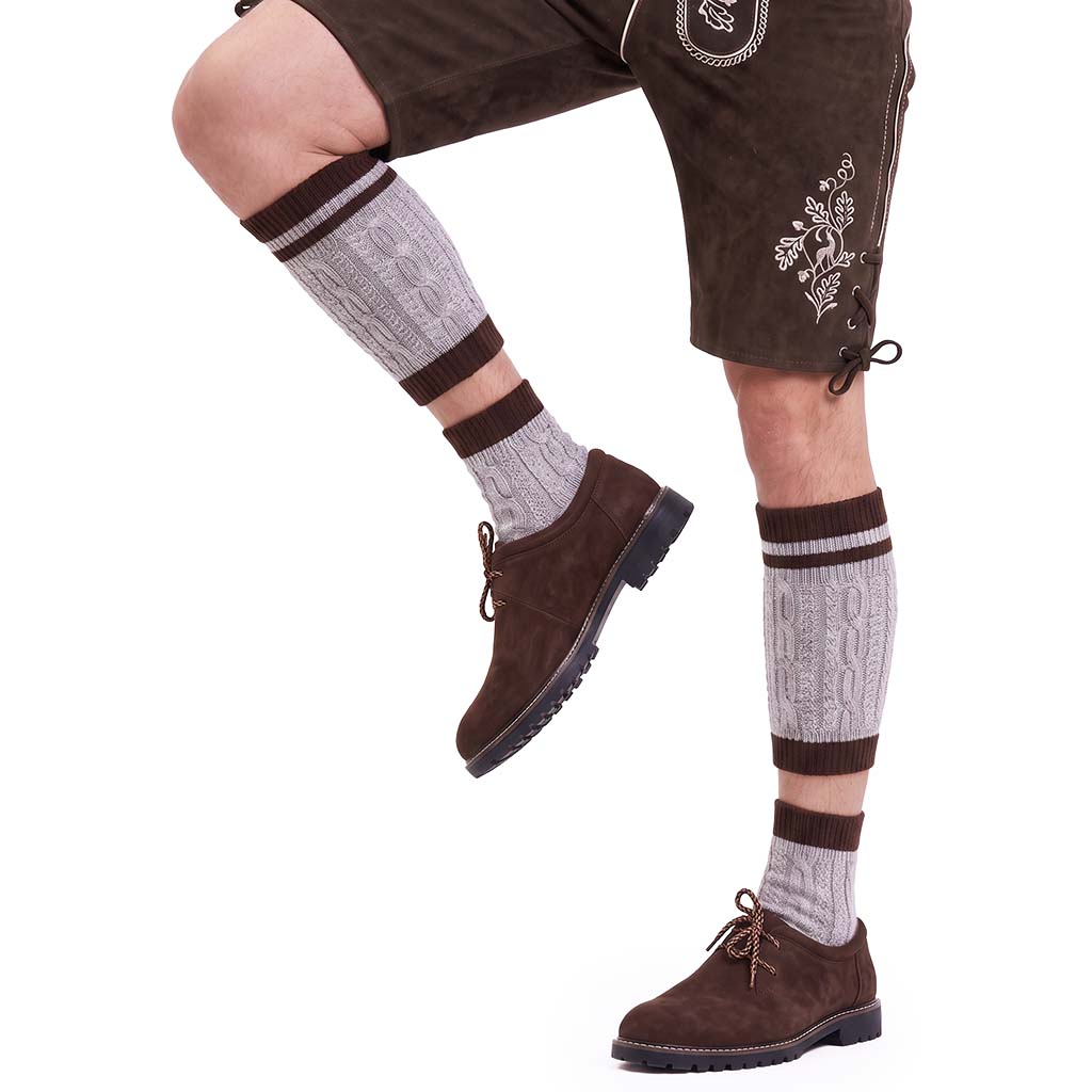 Authentic Mens Oktoberfest socks Two Piece Grey with Brown Stripes