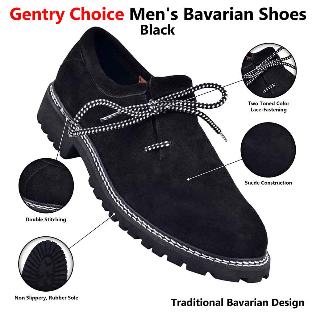 Mens German Shoes Leather | Black lederhosen footwear