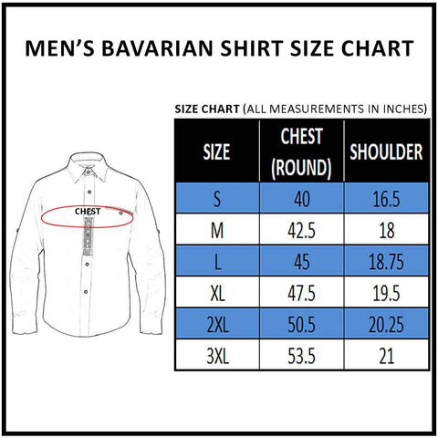 Gentry Choice Bavarian shirt white size chart