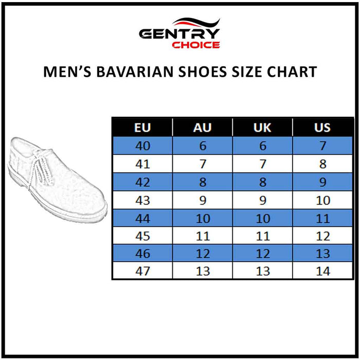 Gentry Choice Bavarian Shoes Size Chart