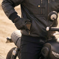Close view of RIDERACT® Leather Motorcycle Jacket with Hood 