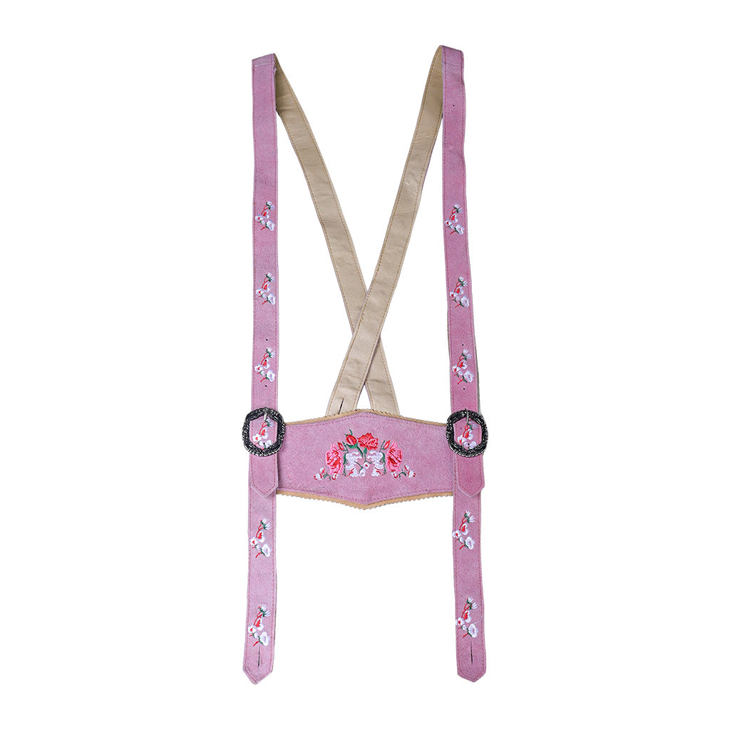 Adjustable embroidered suspenders for Womens Oktoberfest Outfit Lederhosen Suede Leather Oktoberfest Dress Rose Pink