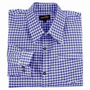 Folded Men's Oktoberfest Shirt Blue Checked Bavarian Shirt showcasing premium cotton gingham fabric