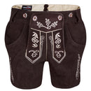 Front view of Womens Oktoberfest Outfit Bavarian Suede Leather Lederhosen Costume Chocolate Brown without suspenders