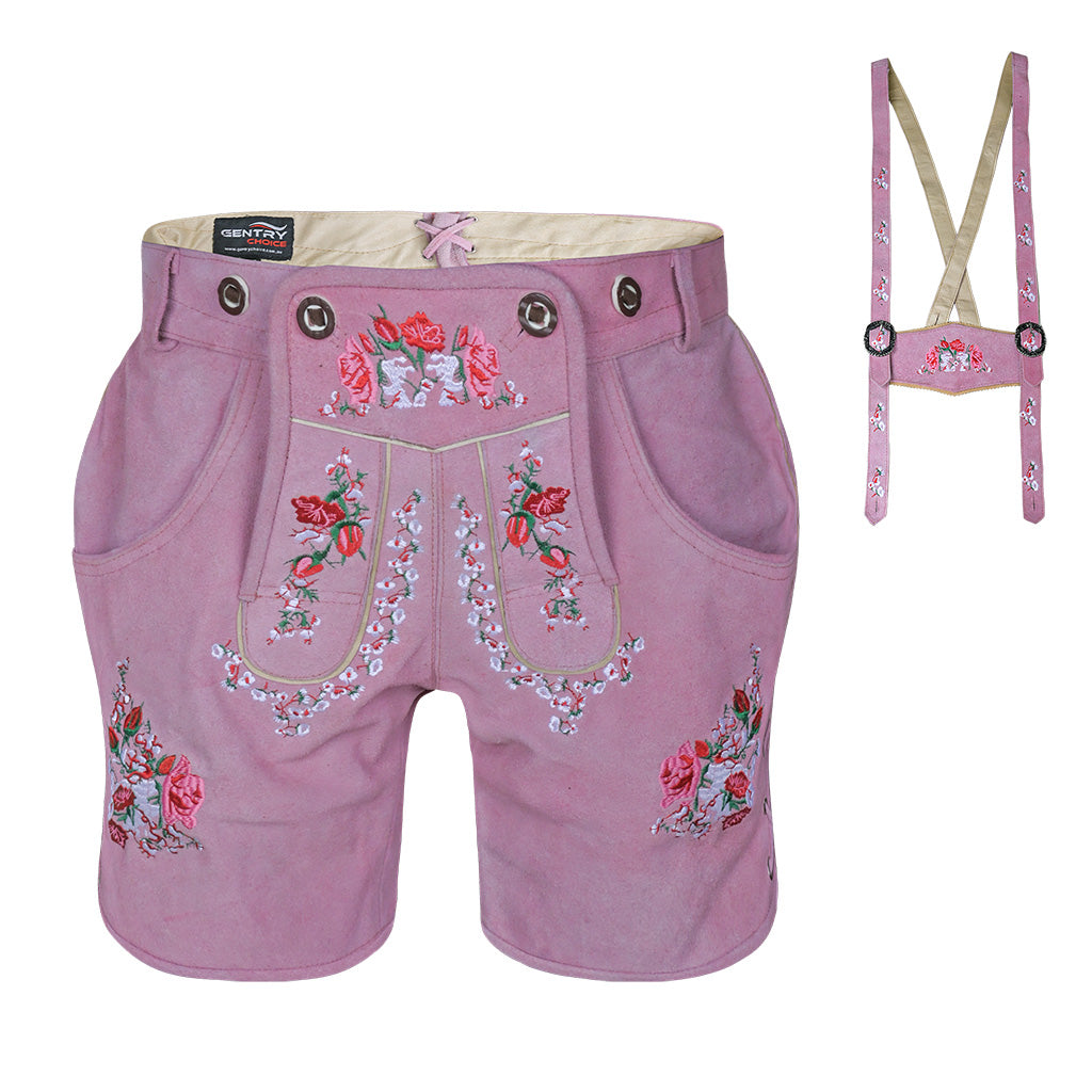 Womens Oktoberfest Outfit Lederhosen Suede Leather Oktoberfest Dress Rose Pink
