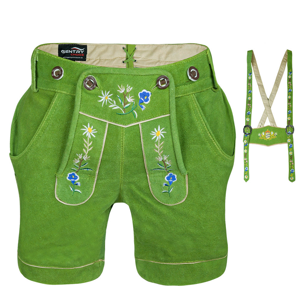 Authentic Oktoberfest outfit Women's Suede Leather Lederhosen Green