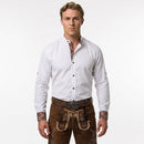 Men's Bavarian Shirt White Band Collar Oktoberfest Shirt for Men with Traditional Embroidery Front View 
