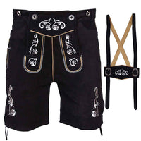 Men's Black Lederhosen Oktoberfest Outfit Bavarian Costume Suede Leather "Schuts"