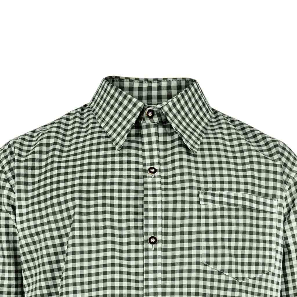 Oktoberfest Green Checked Bavarian Shirt collar close-up