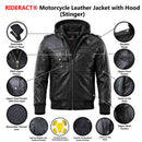 Infographics of RIDERACT® Leather Motorcycle Jacket with Hood 