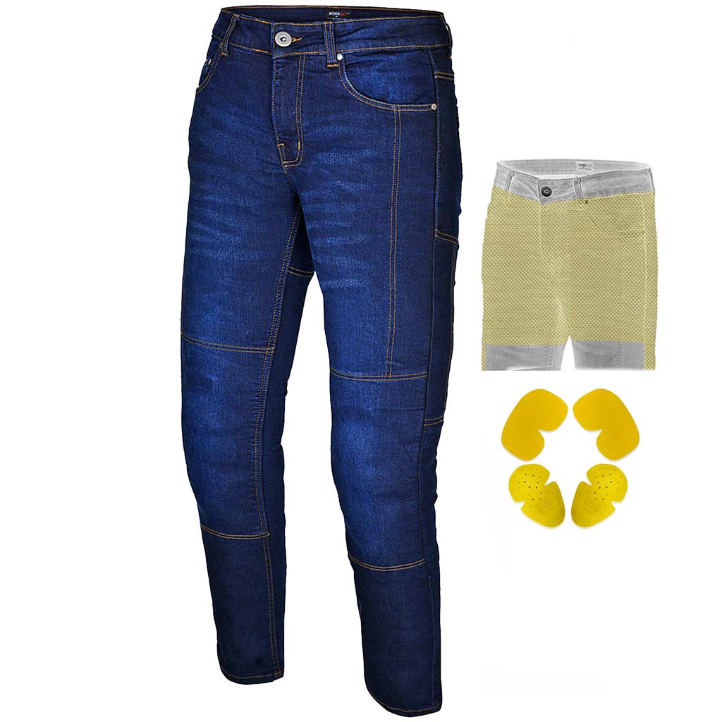 RIDERACT® Mens Motorcycle Jeans  | Dark Blue Reinforced Riding Jeans