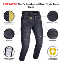 RIDERACT® Mens Biker Jeans Black l Reinforced Motorcycle jeans with armor