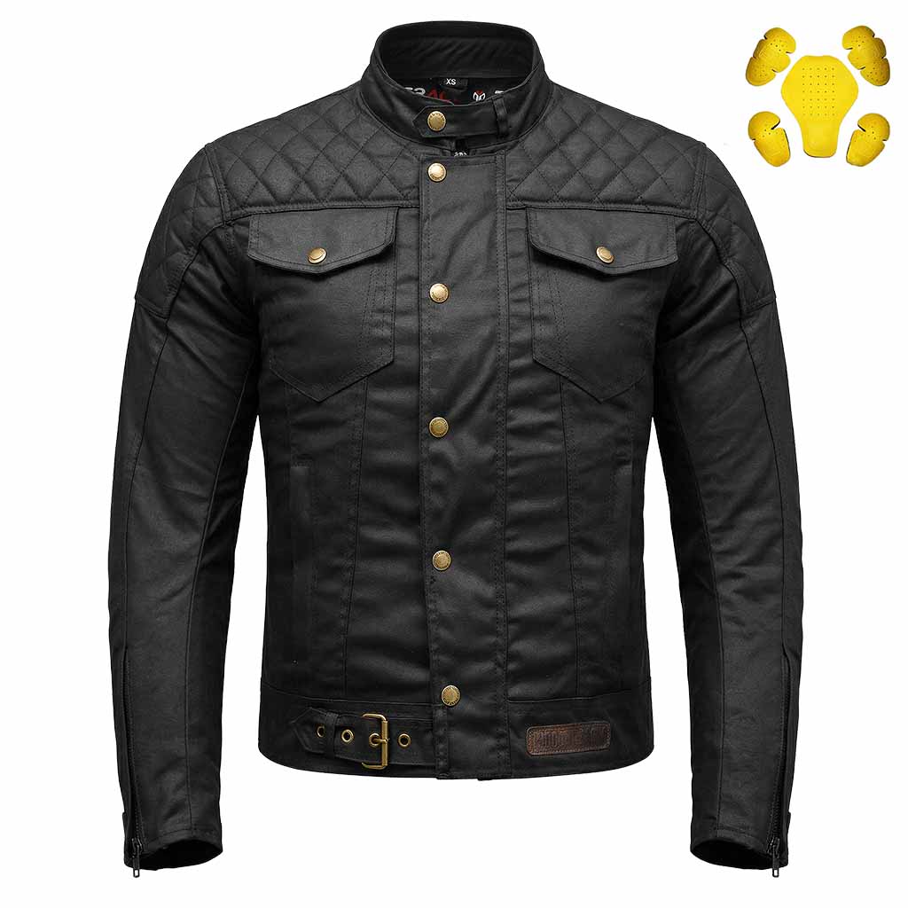 RIDERACT® Stellar Waxed Cotton Motorcycle Jacket | Biker Jacket