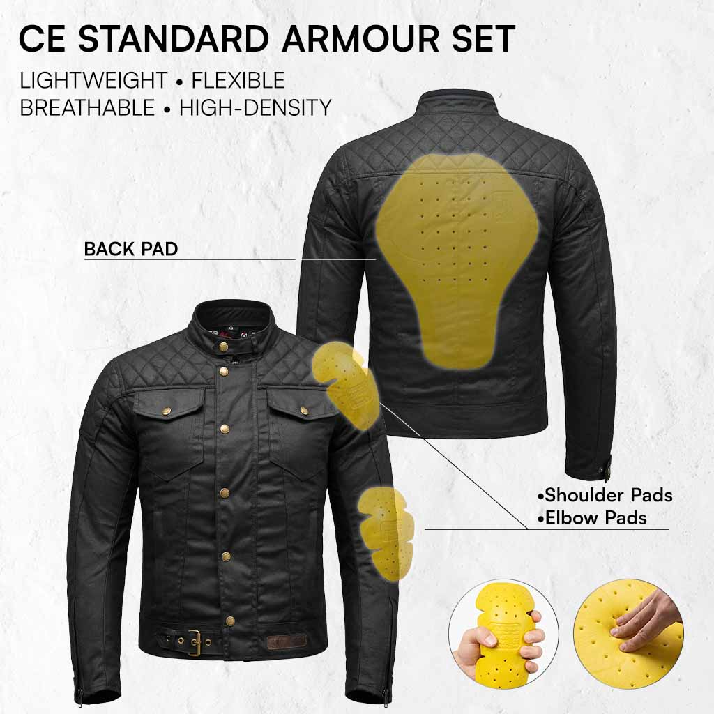 RIDERACT® Stellar Waxed Cotton Motorcycle Jacket | Biker Jacket
