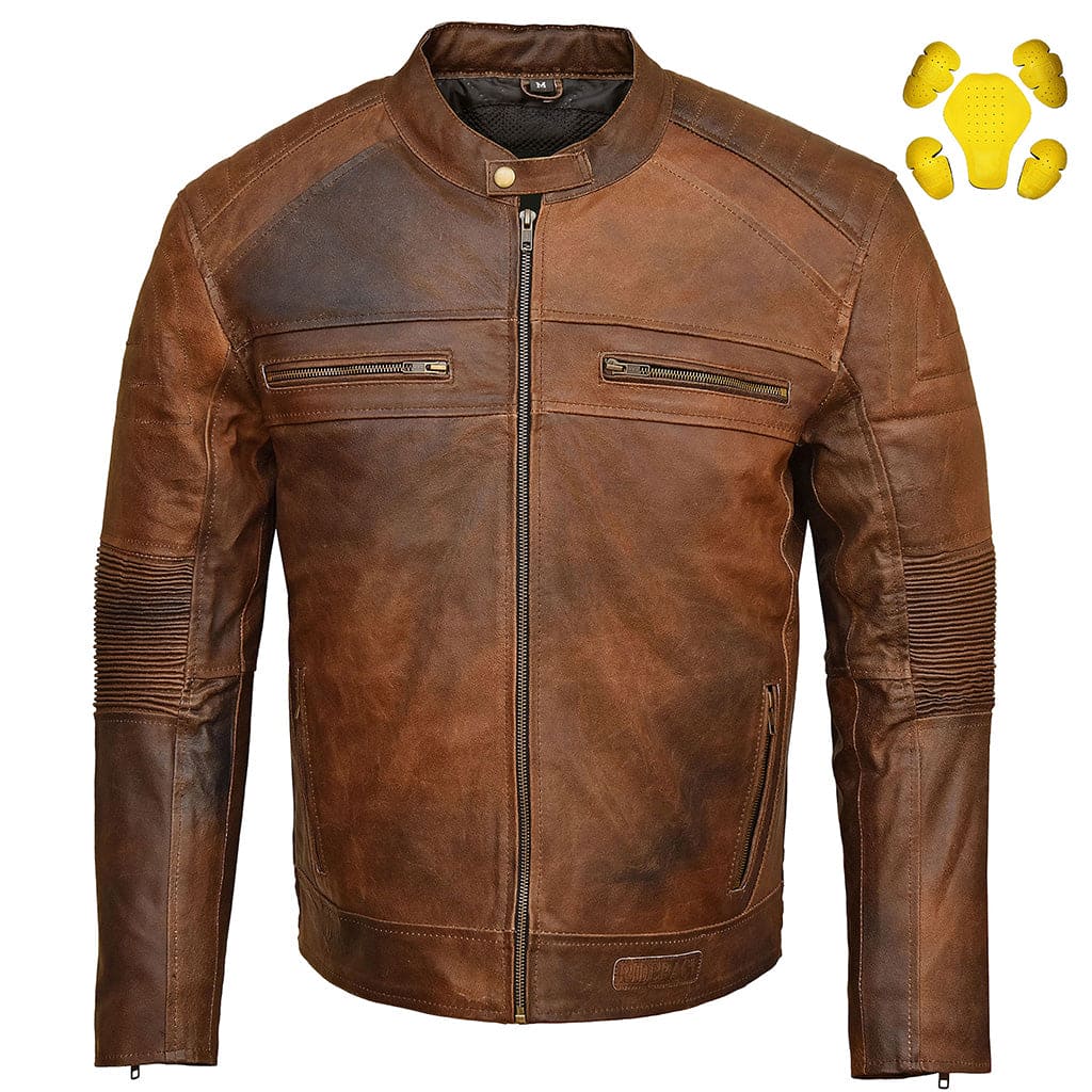 RIDERACT® Mens Leather Motorcycle Jacket | Cafe Racer Motorbike Jacket