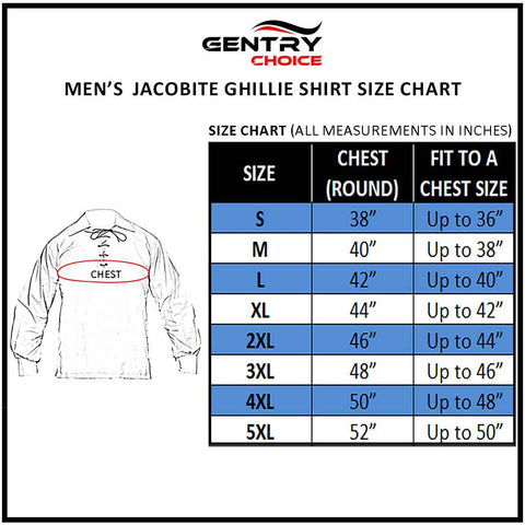 Gentry Choice Jacobite ghillie shirt size chart 
