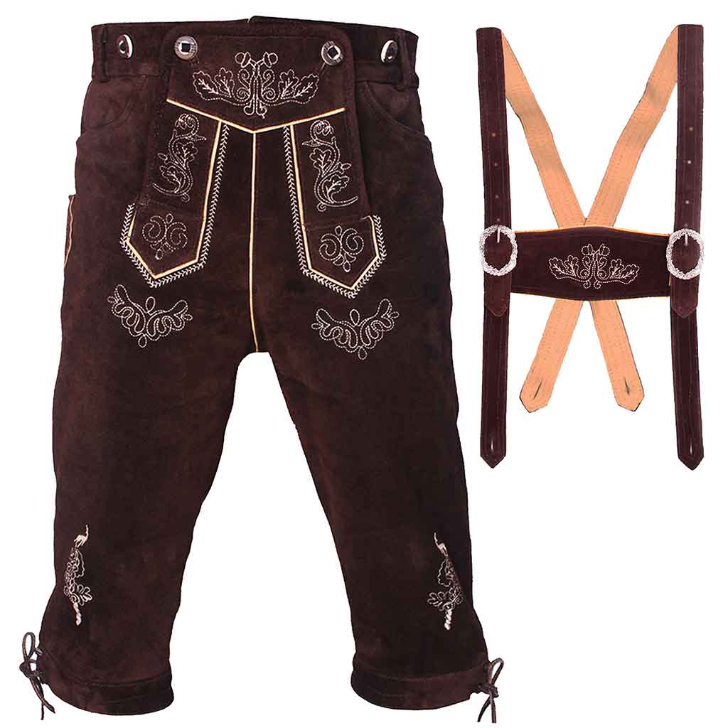 Mens Oktoberfest Costume Lederhosen Knee-length Brown Bundhosen "Helmut"