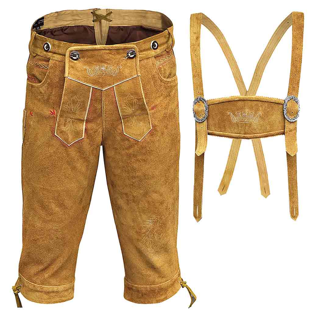 Mens Oktoberfest Costumes Suede Kniebundhosen Zimmer Golden Brown