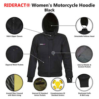 RIDERACT® Womens Motorcycle hoodie with armor Fiber Lined Protective