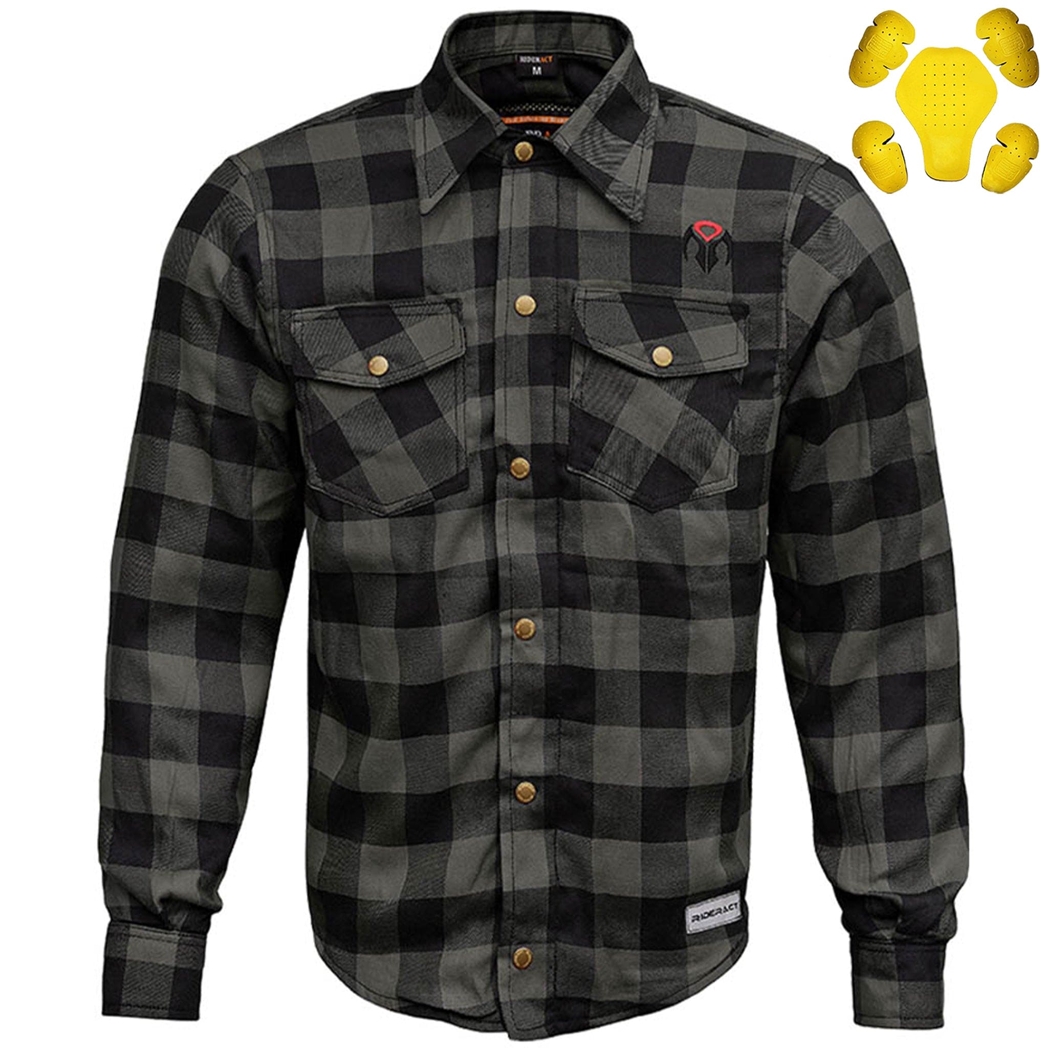 RIDERACT® Men's Flannel Motorcycle Shirt with Armor – Road Series Grey