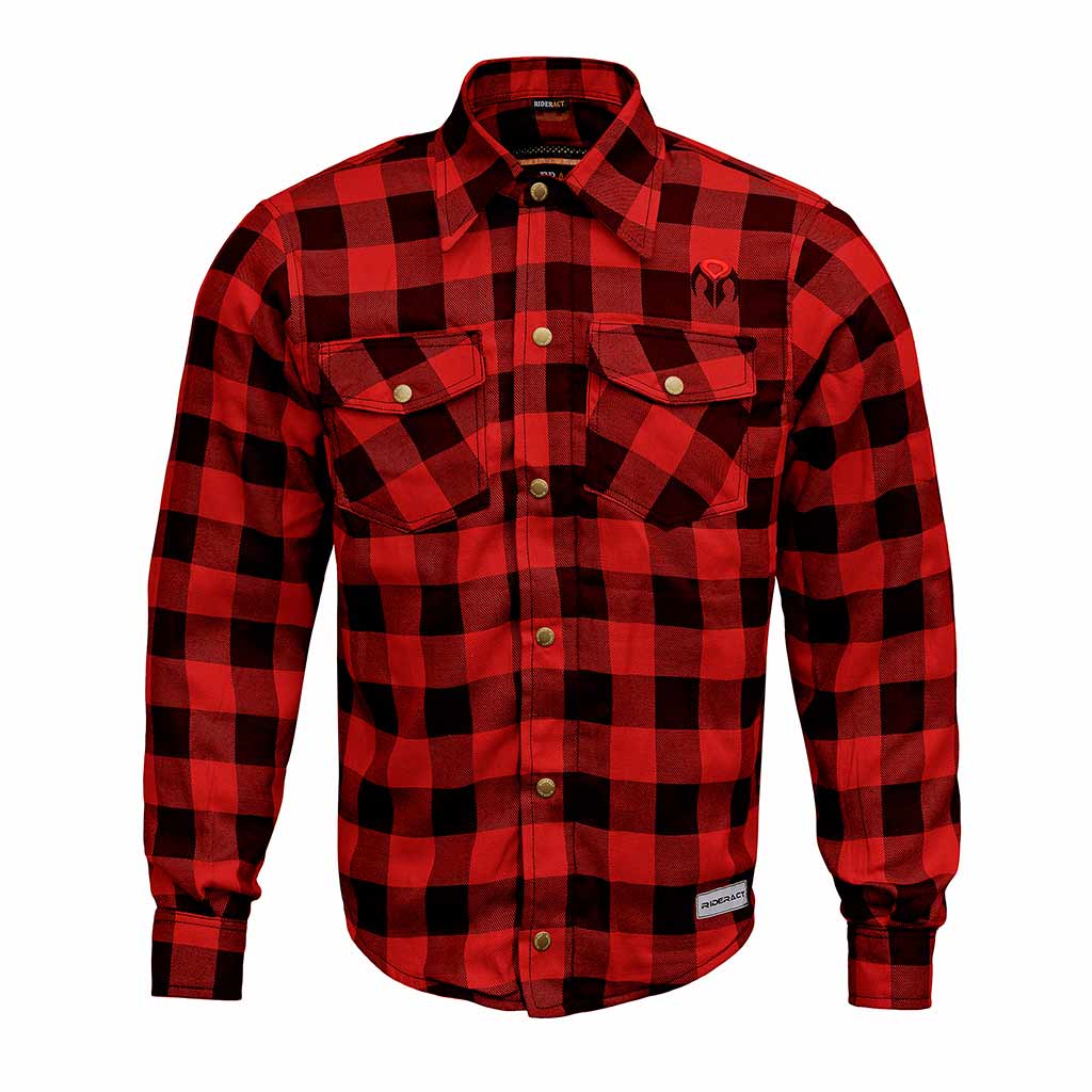 RIDERACT® Men's Reinforced Flannel Motorcycle Shirt Road Series Red