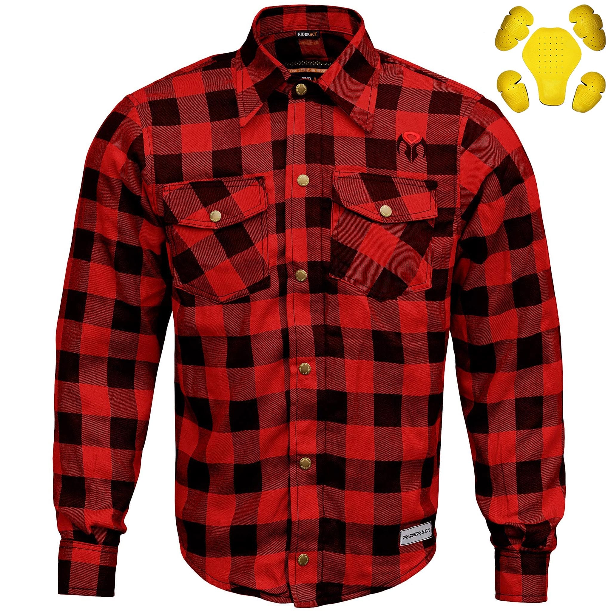 RIDERACT® Men’s Flannel Motorcycle Shirt – Road Series (Red & Black)