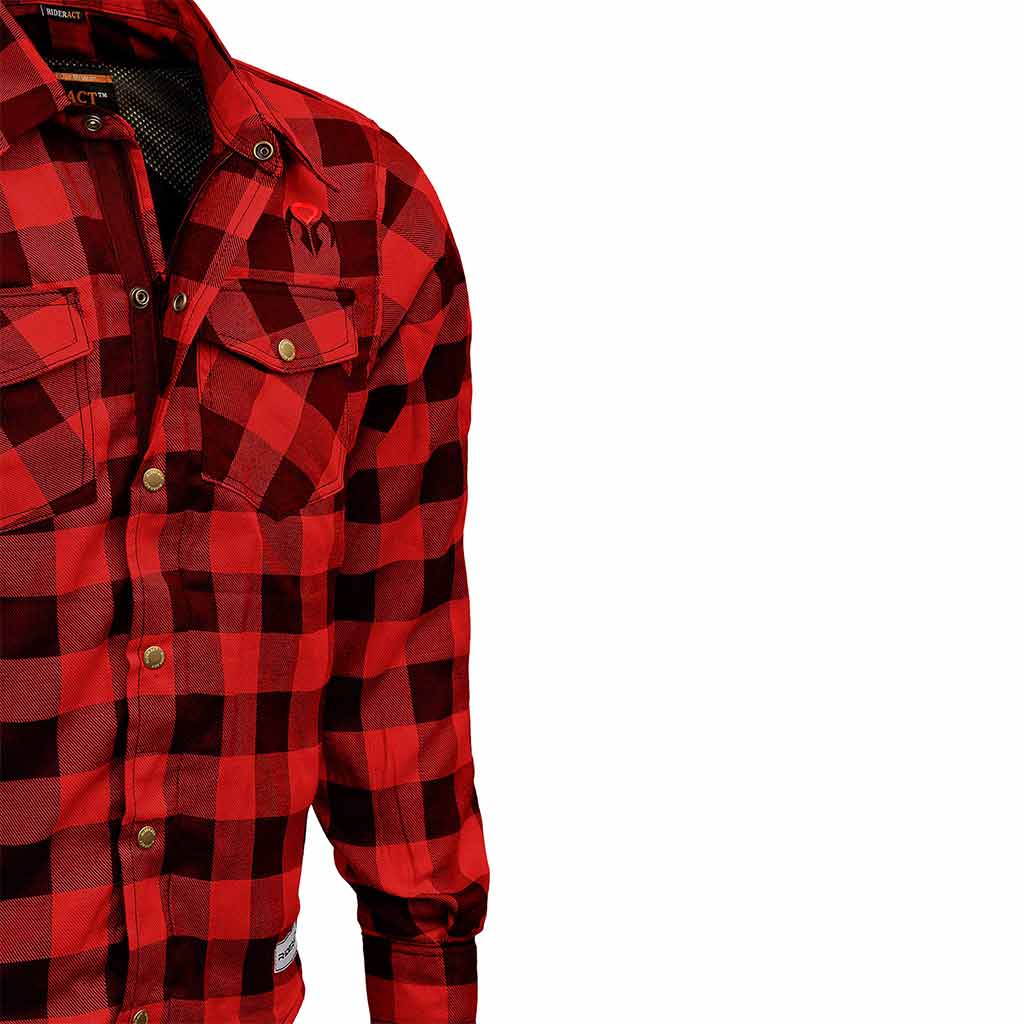 RIDERACT® Men's Reinforced Flannel Motorcycle Shirt Road Series Red