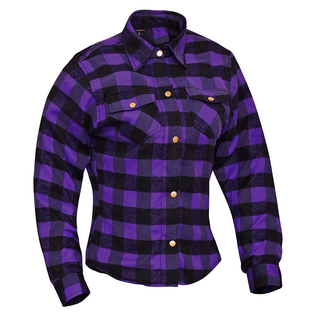 RIDERACT® Flannel Womens Motorcycle Shirt Road Series - Riding Shirt ( Purple & Black)