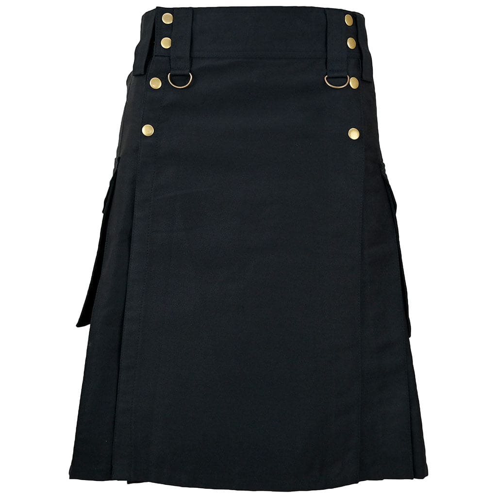 Mens Utility Kilt Black with 6 Pockets | Cargo Kilt