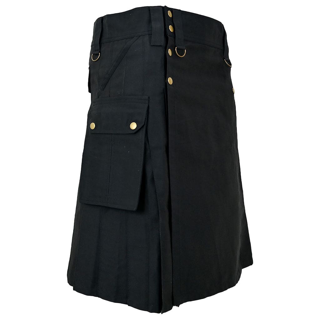 Mens Utility Kilt Black with 6 Pockets | Cargo Kilt