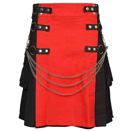 Utility Kilt Black with Removable Chains & Red Apron