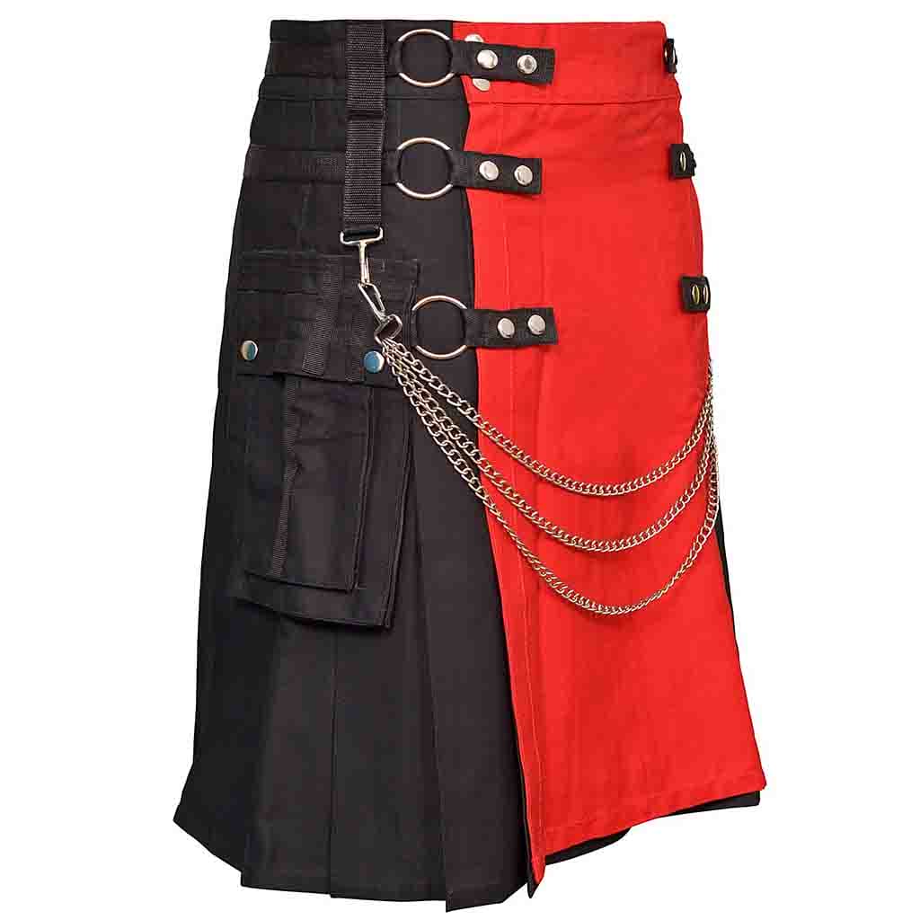 Utility Kilt Black with Removable Chains & Red Apron