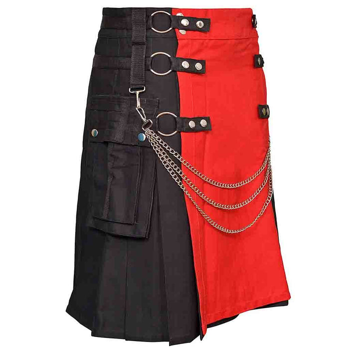 Utility Kilt Black with Removable Chains & Red Apron