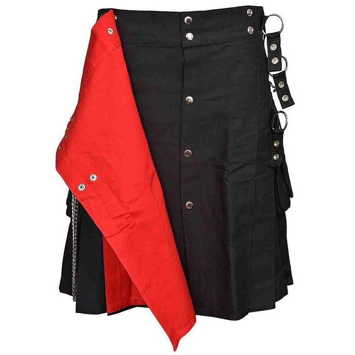 Utility Kilt Black with Removable Chains & Red Apron