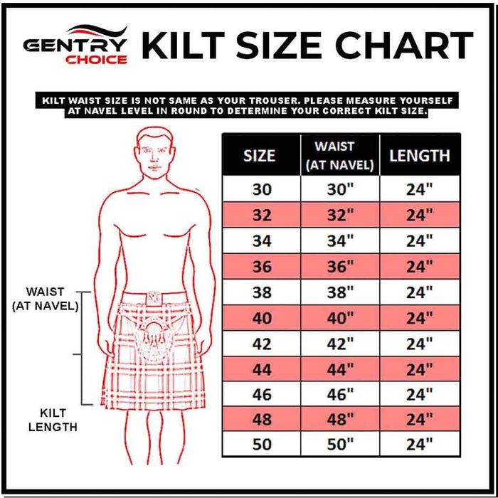 Gentry Choice Kilt size chart 