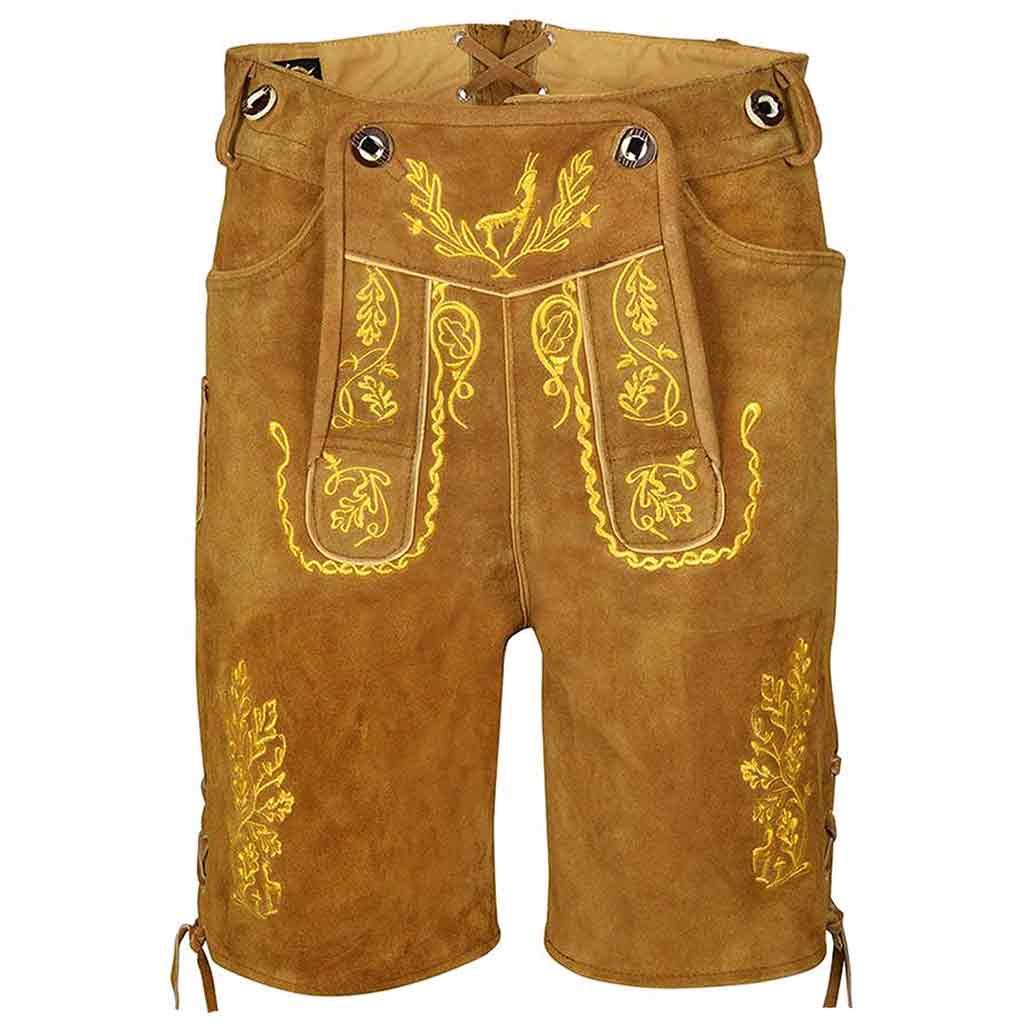 Mens Oktoberfest Costume | Suede Bavarian Lederhosen Nowitzki Golden Brown