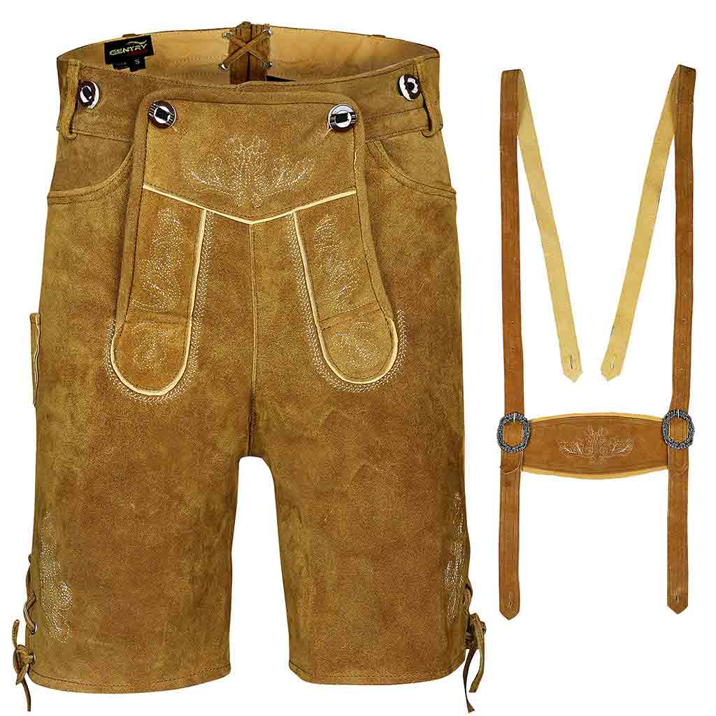 Mens Oktoberfest Outfit | Suede Lederhosen Costume Tillich Golden Brown