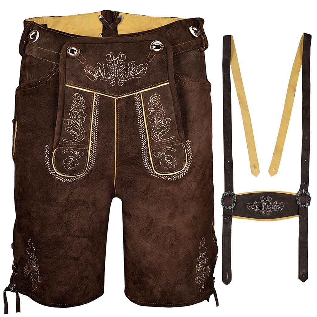 Men's Oktoberfest Outfit |  Suede Bavarian Lederhosen Oskar Chocolate Brown
