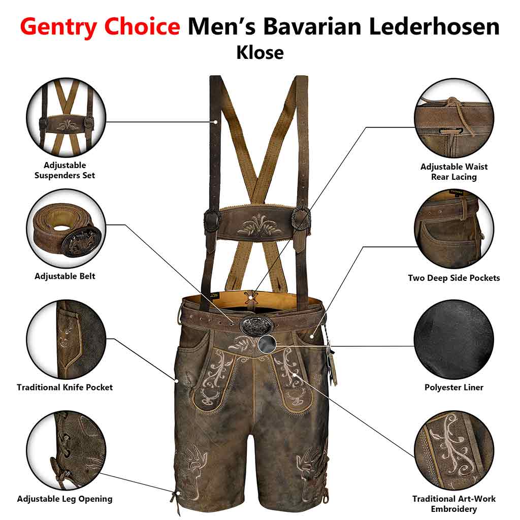 Oktoberfest outfit male Suede Lederhosen Klose Antiqued with Waist Belt and Suspenders