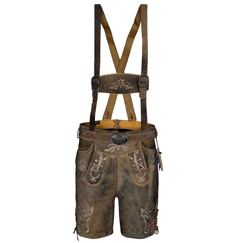 Oktoberfest outfit male Suede Lederhosen Klose Antiqued with Waist Belt and Suspenders