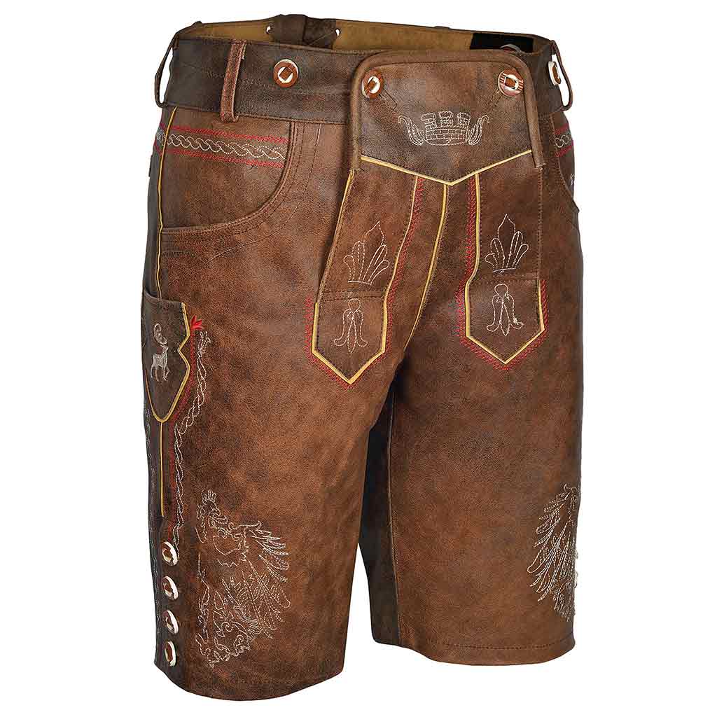 Bavarian oktoberfest outfit male Leather Lederhosen Stormer Red Brown