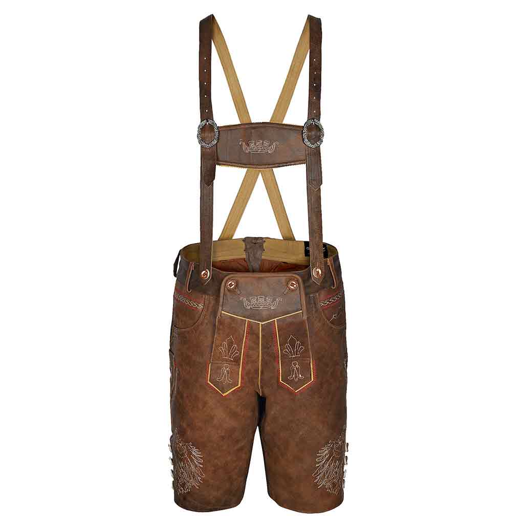 Bavarian oktoberfest outfit male Leather Lederhosen Stormer Red Brown